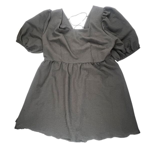 SHEIN Dress 3X Black Square Neck Romantic Tie Back Puff Sleeve Mini Black Dress - Picture 5 of 13